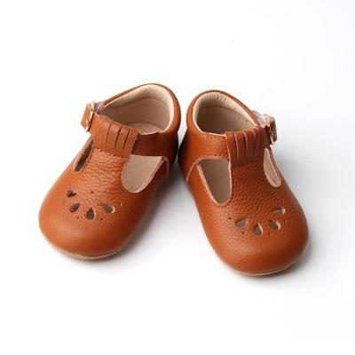 China Hot Selling Unique Genuine Leather Soft Flat Baby T-bar Stylish Shoes for sale