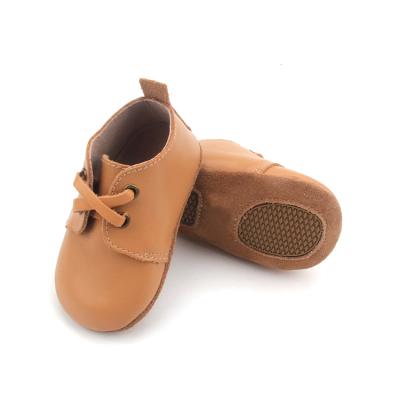 China +Rubber Genuine Leather Oxford Solid Newborn Baby Shoes Toddler Walkers Shoes Lace Up Leather Baby Shoes First for sale