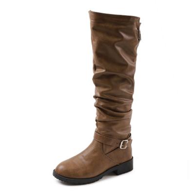 China Lightweight Women Lace Up Knee High Boots Motorcycle Riding Flat Low Heels Winter Combat Boots for sale