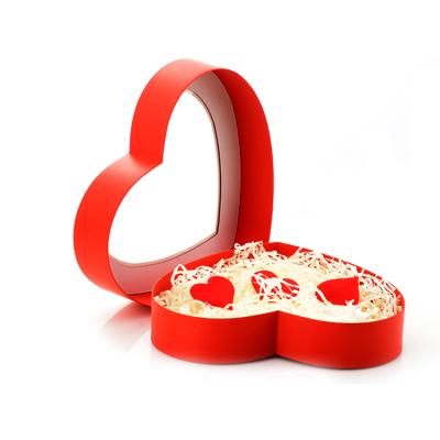 China Heart Shape Recyclable Luxury Red Wedding Candy Gift Chocolate Box Valentines Day Sweet Boxes With Window Lid for sale