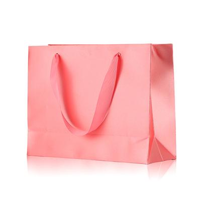 China Recyclable Birthday Christmas Logo Pink Cosmetic Custom Paper Bags, Foldable Shopping Bag, Gift Bags With Ribbon Handles for sale