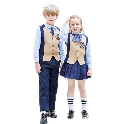 China Autumn Winter Boys Girls School Uniform OEM School Uniform Tops Vest+Shirt+Skirts/pants For Primary School Uniforms Customized for sale