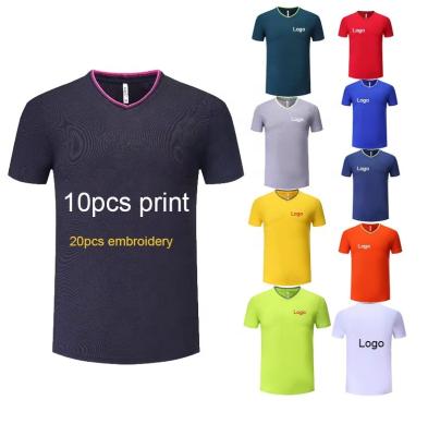 China 10pcs v neck t-shirts women and men couples t-shirt high quality t-shirts viable custom made t-shirt printing short sleeve t-shirt for sale