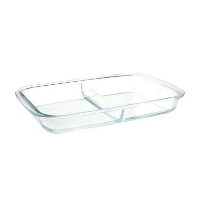 China Stocked High Borosilicate Rectangle Baking Tray Safe Glass Baking Tray With Separation Microwave Oven for sale