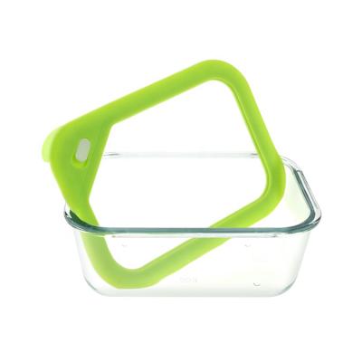 China New Arrival Microwavable High Borosilicate Rectangle Glass Food Storage Container With Glass And Silicone Lid for sale