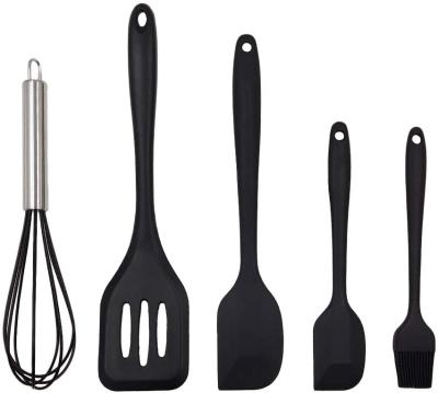 China Silicone Silicone Cookware Set 5 Pcs Kitchen Tools Includes Beater, Slotted Turner, 2 Spreader Spatula and Scraping Brush for sale