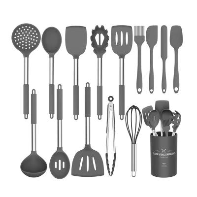 China 15 Pcs Sustainable Nonstick Heat Resistant Silicone With Stainless Steel Handle Cookware Set for sale