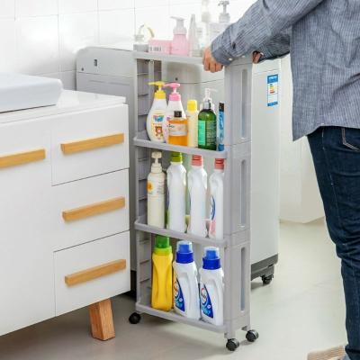 China 2021 Foldable New Fashion Kitchen Bathroom Organizer Shelves For Kitchen Shelf Storage Rack Supplies Wheels Multi-Layer Plastic Racks for sale