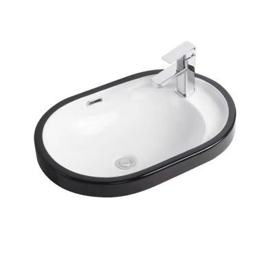 China Best Selling Modern Commerical Bathroom Sink Durable Black Border Ceramic Wash Basin for sale