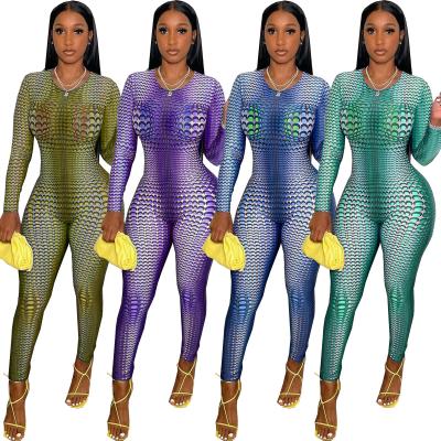 China Breathable One Piece Bodycon Zipper Snakeskin Style Euro Back Printed Long Sleeve Jumpsuits Fall 2021 Women Clothes for sale