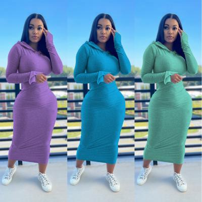 China Anti-static 2021Women fall around the new collar polyester sheath long casual wear hooded women dress for sale