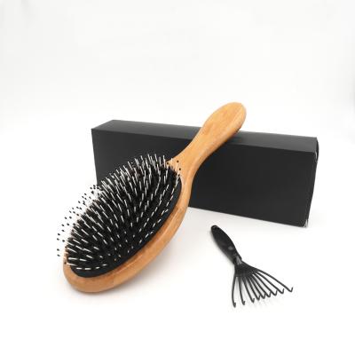 China Hot Selling High Quality Cushion Oval Wooden Hair Brush with Boar Bristle Blend Nylon Bristle Brush and Bamboo Hair Play Brush for sale