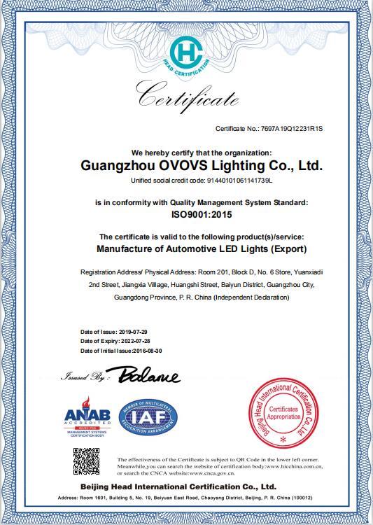 ISO9001 - Guangzhou Ovovs Lighting Co., Ltd.