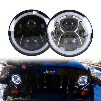 China New Cool OVOVS POINT 70W RGB Diecast Aluminum Housing Flashlight 12 Volt 7 Inch Angel Eyes Round LED Headlight For JK JL CJ for sale