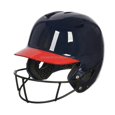 China Anti-impact Head Safe High Strength Two Tone Dark Blue With Red Glossy With Face Guard Batting Baseball Helmet Baseball Helmet for sale