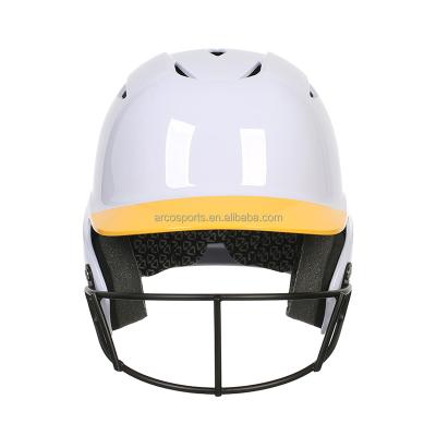 China Customized Senior Safe High Quality Professional With Face Guard Baseball Helmets Two Tone White With Yellow Adult Baseball Helmets for sale