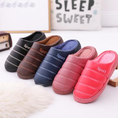 China OEM Round Logo Slippers Winter Warm Luxury Custom Made And Ease Flat Fur Indoor Bedroom Slipper For Men Shoes for sale