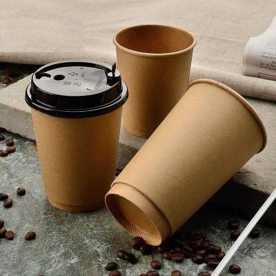 China Recyclable Custom Printed Brown Kraft Disposable Biodegradable Eco Friendly Paper Double Cup for sale