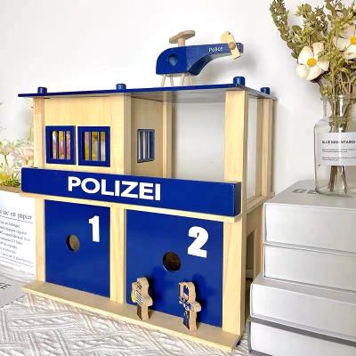 China Police theme children's game house car park role playing simulation police station assembling educational wooden toys for sale