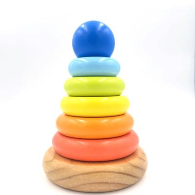 China Building Toy Hot Sale Colorful Stacking Ring Wooden Rainbow Tower Educational Toys Learn Wooden Toys Kids Toys for sale