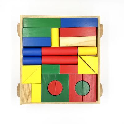 China 54Pieces Natural Solid Wooden Toy Building Blocks Set Matching Developmental Toys Various Colors Class Wooden Toys Building Blocks For Toddlers for sale