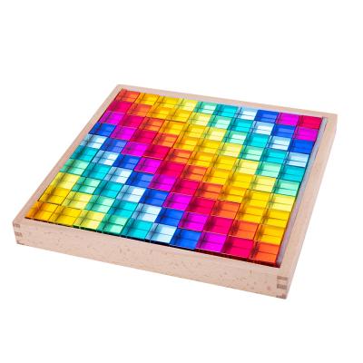 China Factory Direct 100PCS/Building Blocks Wooden Set Creative Blocks Stacked Wooden Rainbow Acrylic Kindergarten Wooden Blocks for sale