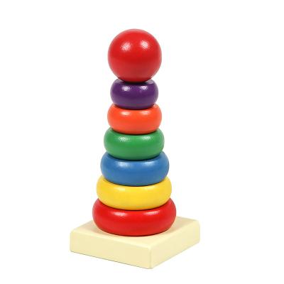 China Color Montessori Wooden Knowledge Toys Rainbow Tower Wooden Stacking Rings For Building Block Educational Toys for sale