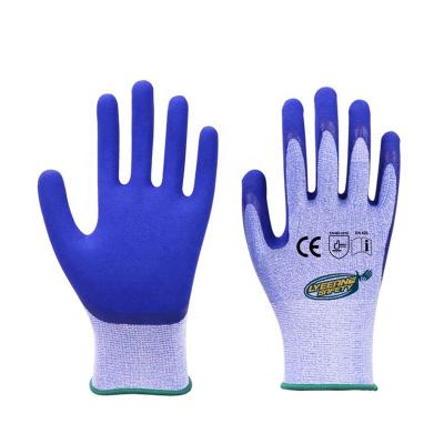 China Lyeeang Comfortable Safety OEM Protective Glove En388 13 Gauge Foam Finish Oil Repellent Industrial Latex Coated Gloves For Outdoor Work for sale