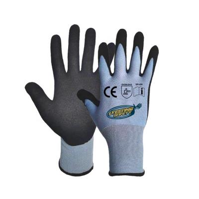 China Lyeeang Safety Durable 13 Gauge Hand Protection Nylon Glove En388 Comfortable Abrasion Resistant Liner Nitrile Coated Gloves For Operating for sale