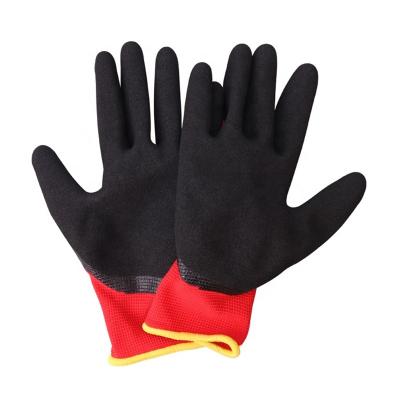 China Lyeeang Comfortable Custom Polyester Red Coating Micro Foam Abrasion En388 Anti Slip Resistant Nitrile Coated Work Gloves For Garden for sale