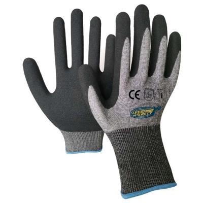 China Lyeeang Breathable Comfortable Sandy Finish Nbr Coated Glove Safety CE En388 ANSI Cut A5 Industrial Nitrile Dipped Gloves For Mining for sale