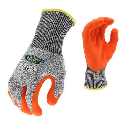 China Lyeeang Safety Durable Hppe Coating Comfortable Palm Dipped Glove En388 Level 5 Cut Resistant PU Coated Work Gloves For Automotive Industry for sale