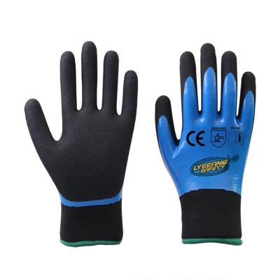 China Outdoor Lyeeang Safety Warm Sale Comfortable Winter Protection Waterproof Glove EN 388 18 Gauge Dipped Nitrile Foam Coated Warm Gloves for sale