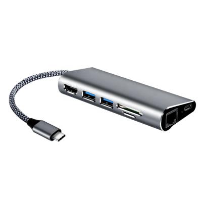 China Hot Selling VND Output+ Video Data Transfer+ Charging+ Card Reader+ RJ45 Audio 7 in 1 USB 3.1 Docking Station 2xUSB 3.0 100WPD 4KHD RJ45 TF/SD Adapter Hub Multifunction Type USB-C for sale