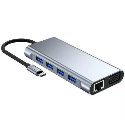 China Data Transfer + +Video+ Audio Output + Card Reader + RJ45 USB Charging Type C Laptop Docking Station 11 in 1 Adapter 4K SD TF RJ45 PD Fast Charging USB C Hub HD VGA for sale