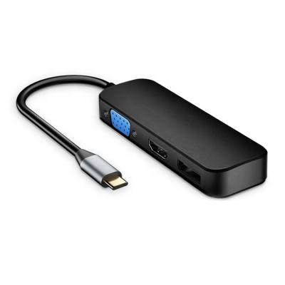 China HD+ VGA+ DP Audio Output T379 Hub Plastic Adapter Multi USB-C Hub Extend to DP HD-MI VGA Displayport Black 1080P 4K UHD for sale