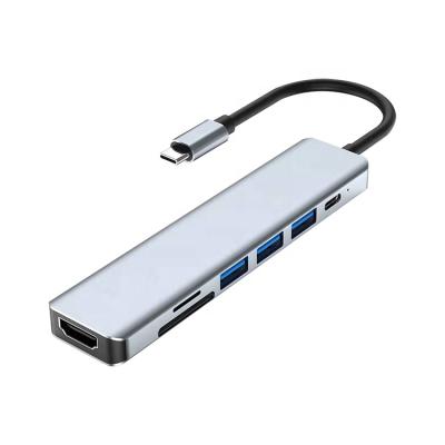 China Aluminum 7 Ports Data Transfer+ 4K HD Output+ Card Reader USB Hub TF/SD Card Reader USB 3.0 USB 3.0 Hub 4K HDTV Type-C Hub For Laptop for sale