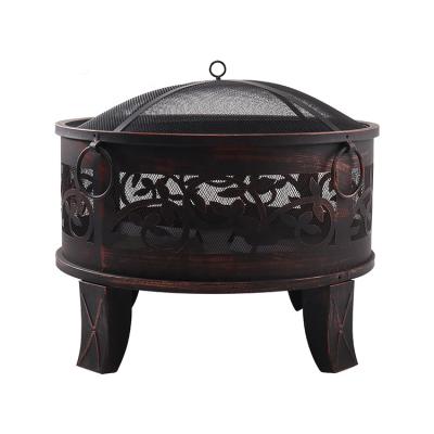 China Best Selling Easily Assembled Backyard KEYO Firepits 26 Inch Round Steel Antique Bronze Wood Burning Pits With Spark Screen for sale