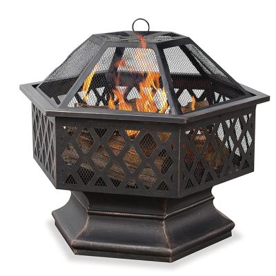 China Manufacturer Wholesale KEYO Amazon Outdoor Heaters Hot Selling 24 Inch 60*72*60cm Bronze Steel Hexagon Outdoor Fire Pits for sale