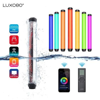 China LUXCEO P8 IP68 LED Wand 18W 1200lm 2.4G Waterproof Outdoor PORTABLE Video Light Photogarphic Light and App Control with OLED Display for sale