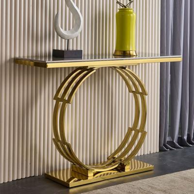 China Hot Sale Extendable Marble Stainless Steel Living Room Console Table Top Gold Entry Table for sale