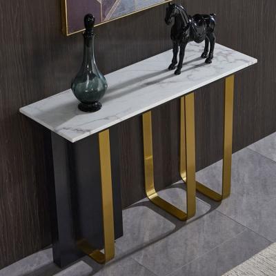 China Extensible Fashional Designed Stainless Steel Frame Console Table Marble Top Modern Luxury Entry Table for sale