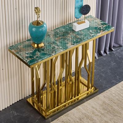 China Hallway Corner Extendable Luxury Marble Top Console Table With Gold Stainless Steel Frame Decorative Living Room Entry Table for sale