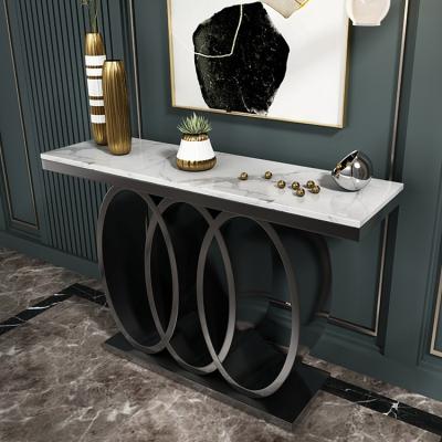 China Gold Luxury Modern Marble Slab Entryway Stainless Steel Hotel Living Room Porch Desk Console Table Low Extendable Gold for sale