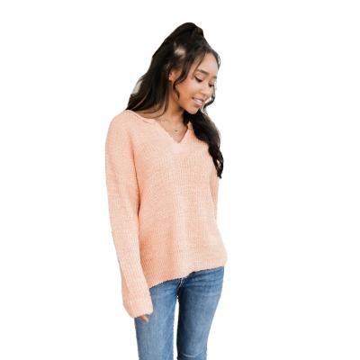 China 2021 New Anti-Wrinkle Women Autumn Fashion Solid Color V-Neck Knitted Pullover Sweater for sale