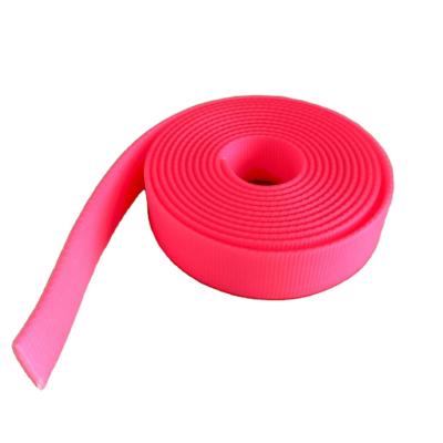 China Sustainable Pink Rubber Web Band Arms Fluorescent PVC Coated Nylon Webbing For Making Dog Collar for sale