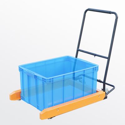 China Hotels Pedal Brake Trolley Basket Cart Small Turnover Box Hand Forklift Forklift For Food Container 200 Kg STZ300D for sale