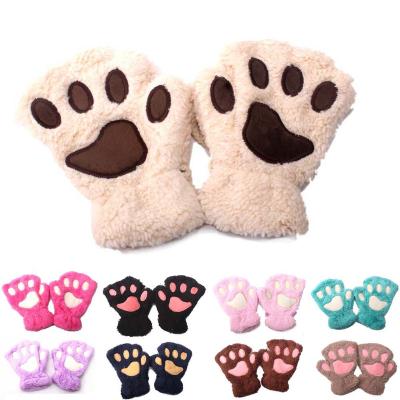 China Cartoon Jacquard Cute Thick Warm Cat Claw Gloves Baby Winter Half Finger Outdoor Gloves M0149 for sale