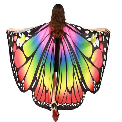 China Polyester Fashion Butterfly Beach Scarf Women Pashmina Wing Cape Shawl Wrap Gifts Novelty Printing Scarves Gradient Color for sale