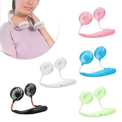 China USB Outdoor Hands-Free Fan Neck Dual Band Fan Rechargeable Hanging Hands-Free Mini Air Cooler Summer Portable Fan for sale